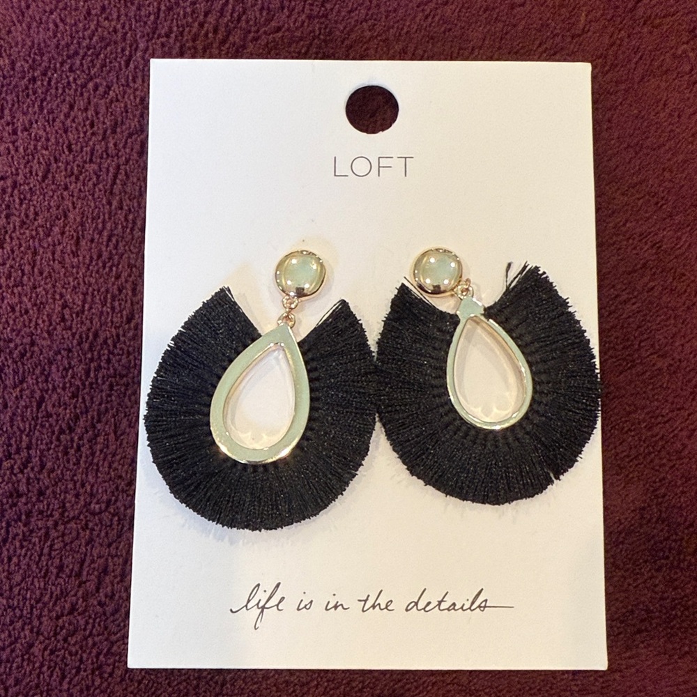 LOFT Black and Gold Fringe Teardrop Earrings
